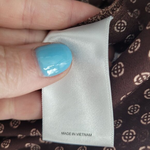 Express Medium Printed Faux leather tie neck long sleeve romper dark academia - Picture 8 of 13